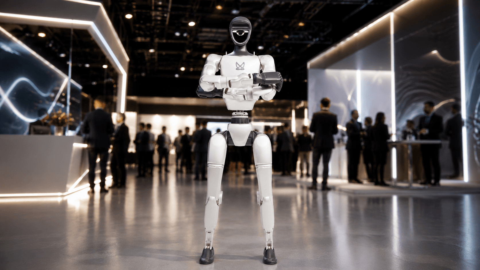 Robot humanoïde Unitree G1 lors d'un événement de type soirée d'entreprise