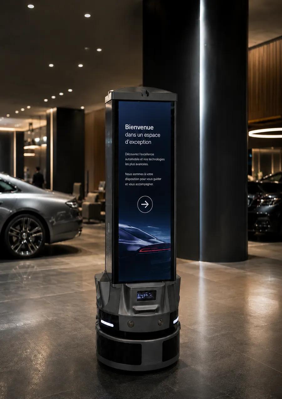 Fourcast accueillant les clients dans une concession automobile premium