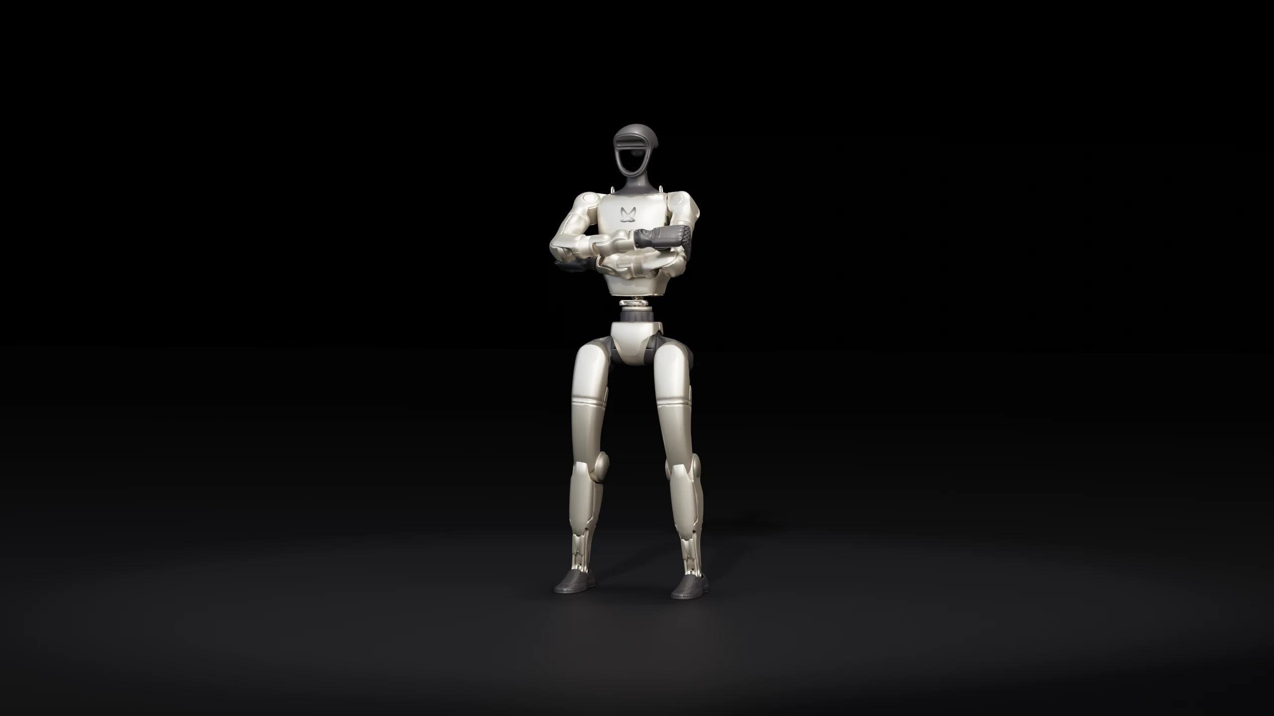 Robot humanoïde Unitree G1 en studio, prêt pour une location événementielle