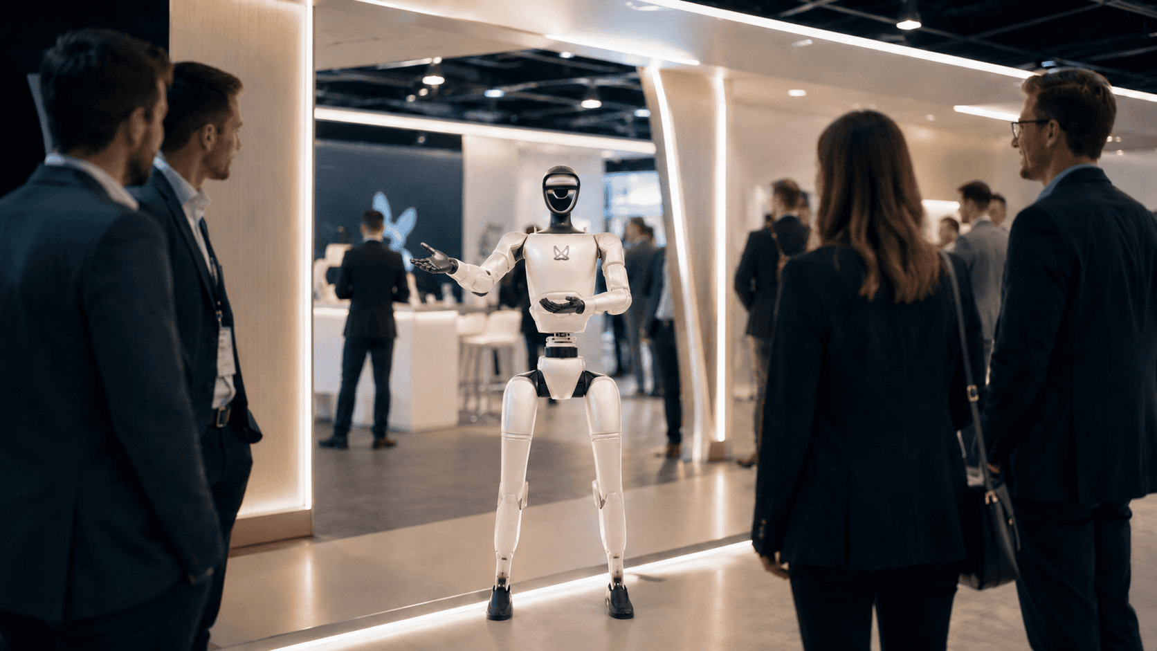 Robot humanoïde Unitree G1 lors d'un événement de type salon professionnel
