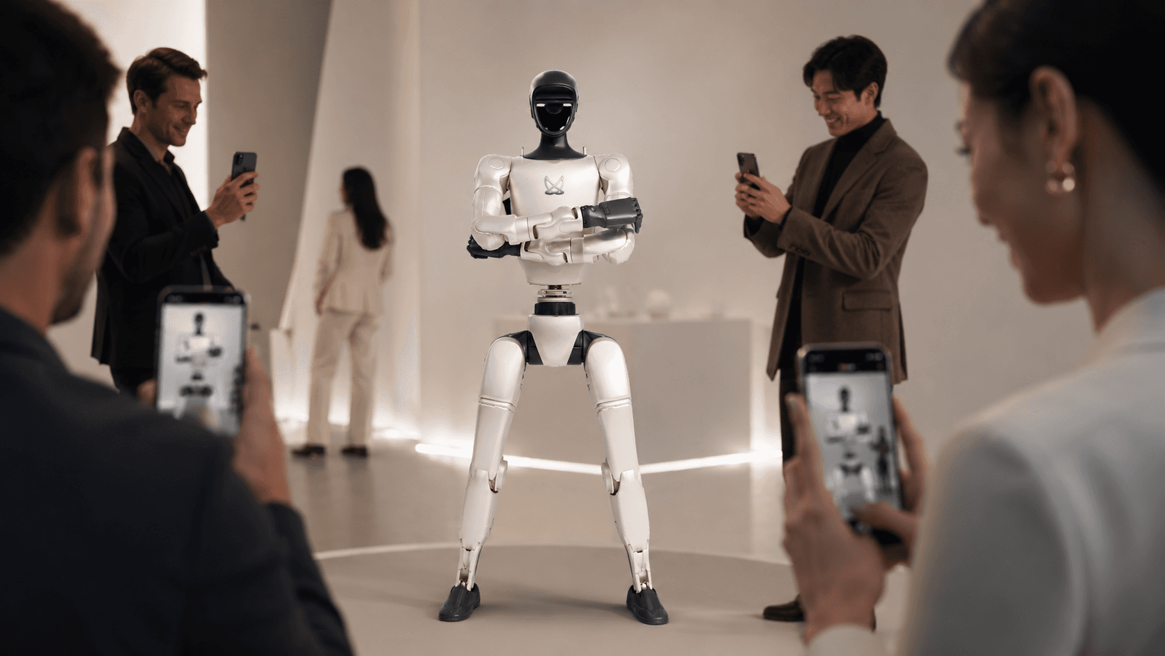 Robot humanoïde Unitree G1 lors d'un événement de type centre commercial